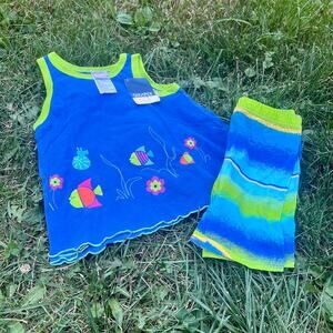Vintage NWT Y2K Simply Basics Matching Set Fishy Pattern 4T Girls Kids Outfit